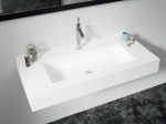 Plan vasque lavabo, sur mesure, Largeur 80 à 200 cm x Profondeur 46 à 80 cm, résine composite de haute qualité, Finition lisse blanc BRILLANT, Livraison Offerte.
